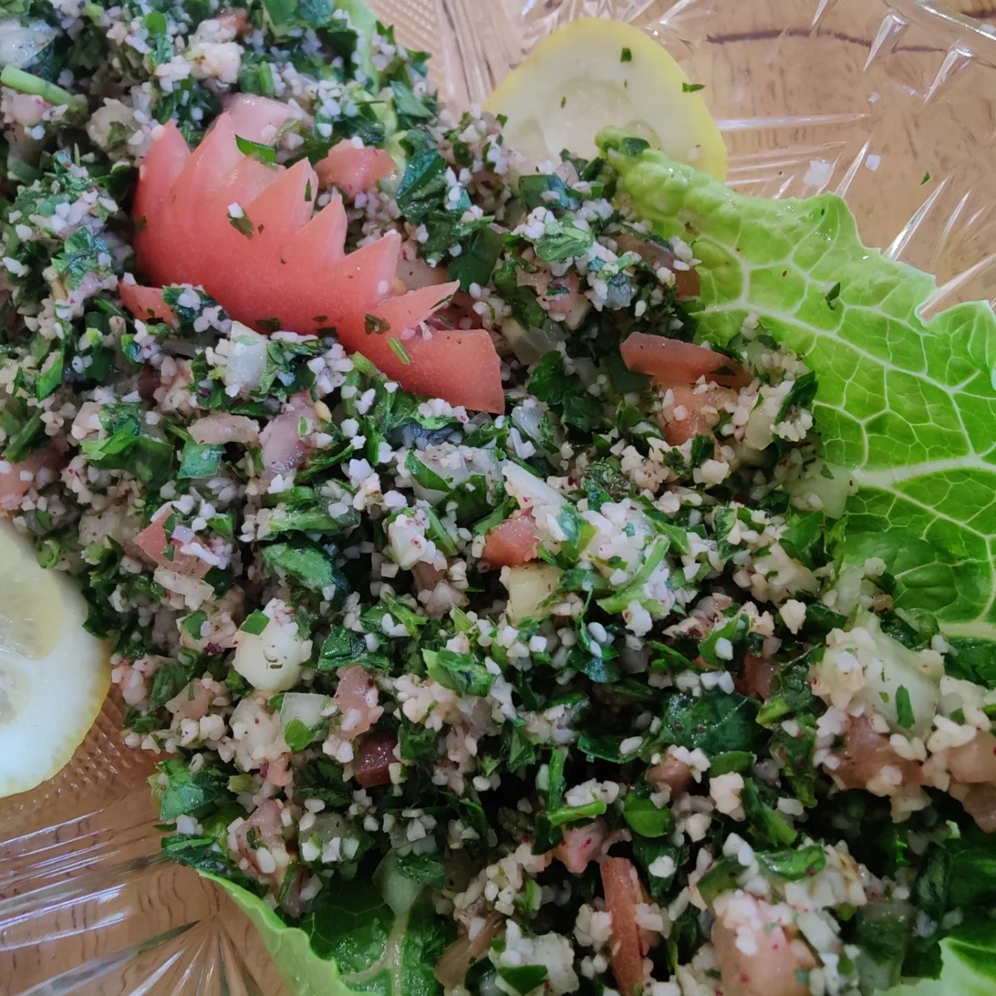 Fresh tabbouleh salad made with parsley and tomatoes