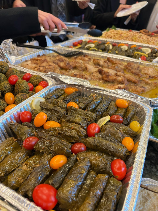 Home made stuffed grape leaves filled with meat and rice