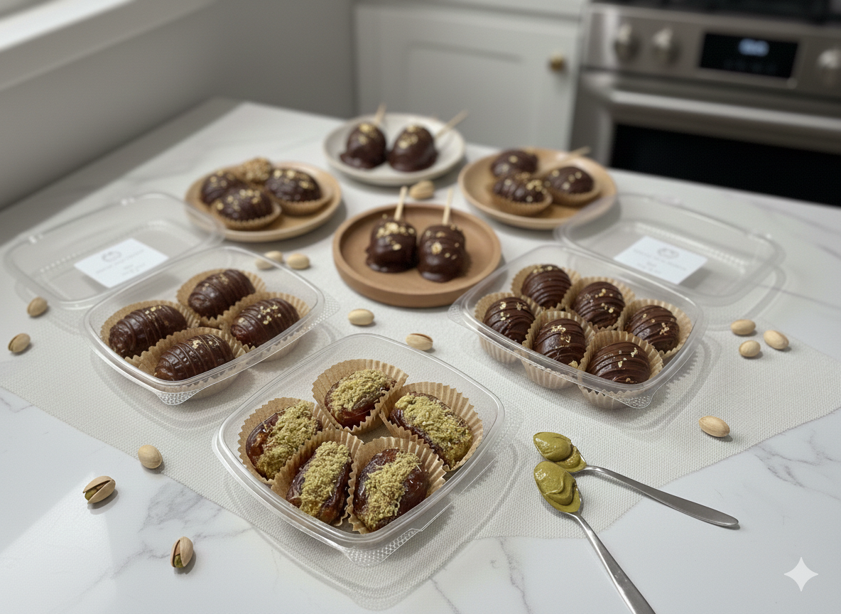 Dubai chocolate dates in clear packaging
