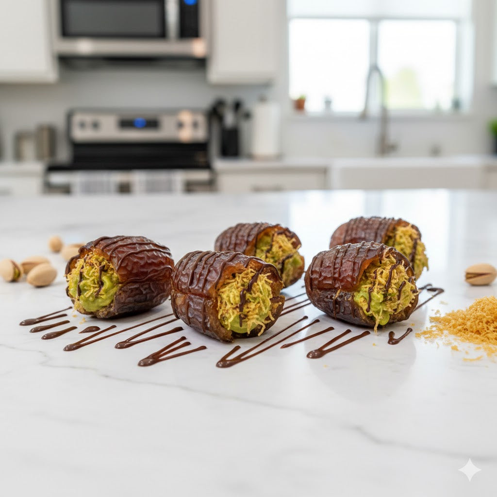 Handcrafted chocolate stuffed dates Mediterranean dessert