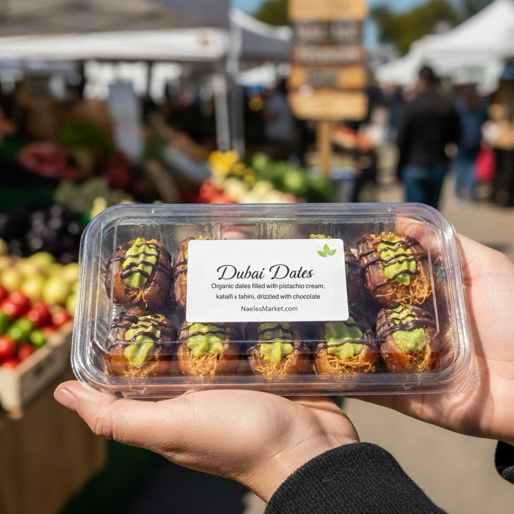 Chocolate-covered dates filled with pistachio cream